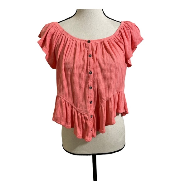 We The Free Womens Mint Julep Butterfly Sleeves Peplum Button-Down Top XS - Picture 6 of 9